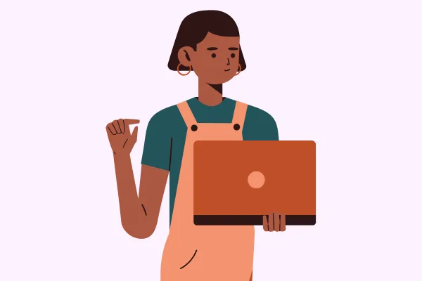 Illustration : une entrepreneure avec son ordinateur portable